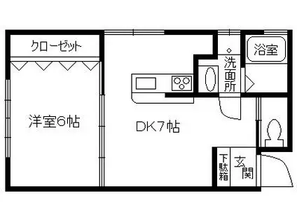 上池マンション(1DK/2階)の間取り写真