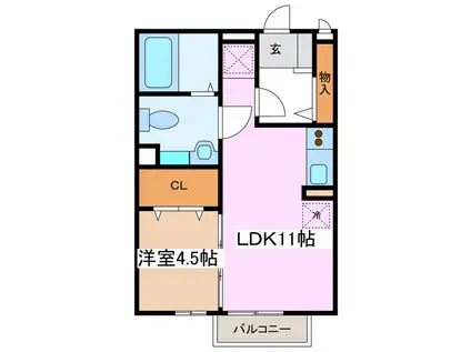 ロビイプライズA棟(1LDK/2階)の間取り写真