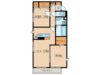 CALM CUBE(2LDK/2階)の間取り写真