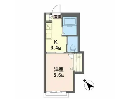 ブランシェ・山手(1K/2階)の間取り写真