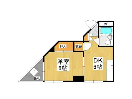 シャトー大美野(1DK/3階)の間取り写真