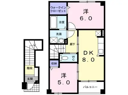 シャン・ド・ポワールB(2DK/2階)の間取り写真