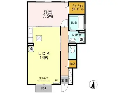 東武伊勢崎線 新伊勢崎駅 徒歩3分 2階建 築16年(1LDK/1階)の間取り写真
