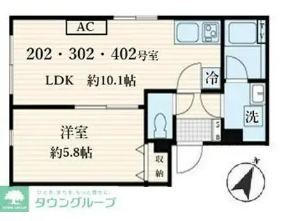 ALATO菊川(1LDK/3階)の間取り写真