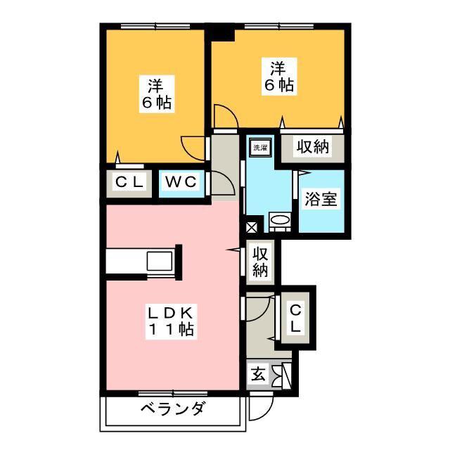 カルムハーネスB(2LDK/1階)の間取り写真