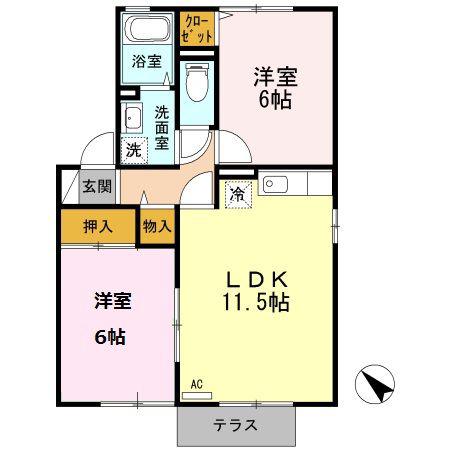 アコルデ B棟(2LDK/1階)の間取り写真