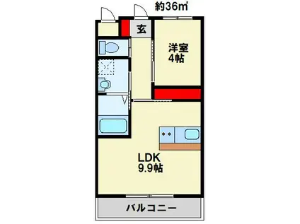 ラポール(1LDK/2階)の間取り写真