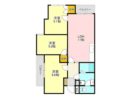 ガーデンハイム狭山A棟(3LDK/3階)の間取り写真