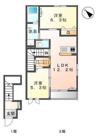 エミアスI(2LDK/2階)の間取り写真