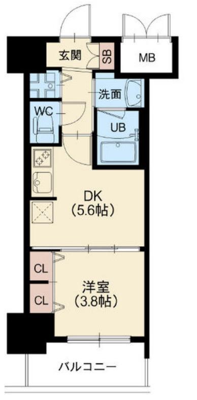 ラクラス本町東(1DK/7階)の間取り写真