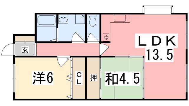 レイクサイドヴィラE棟(2LDK/2階)の間取り写真