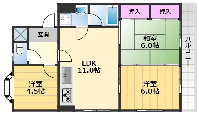 セントリビエール(3LDK/4階)の間取り写真