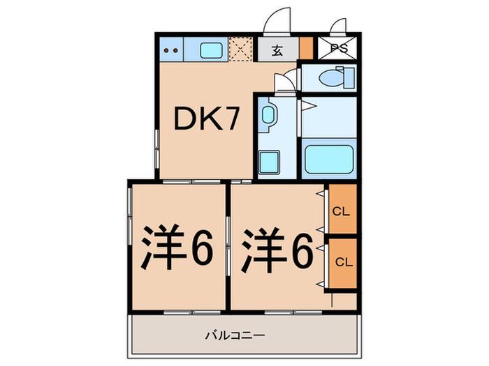レジデンス谷川(2DK/1階)の間取り写真