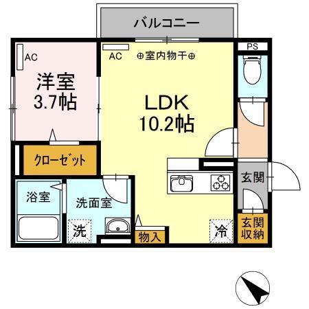 ブランネージュ新山口II(1LDK/3階)の間取り写真