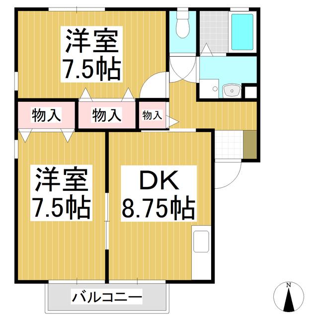 ハイツ瑞穂(2DK/2階)の間取り写真