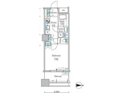 パークキューブ亀戸(1K/13階)の間取り写真
