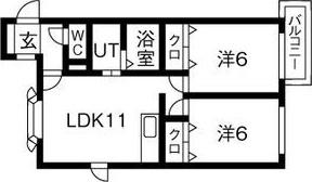 パストラル麻生東 B棟(2LDK/3階)の間取り写真