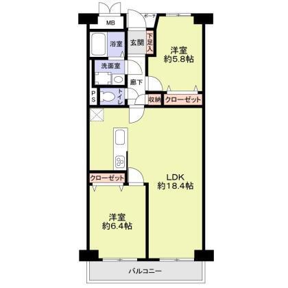 谷町グランドハイツ(2LDK/9階)の間取り写真