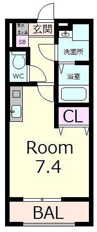エクセル田中 W棟(ワンルーム/2階)の間取り写真