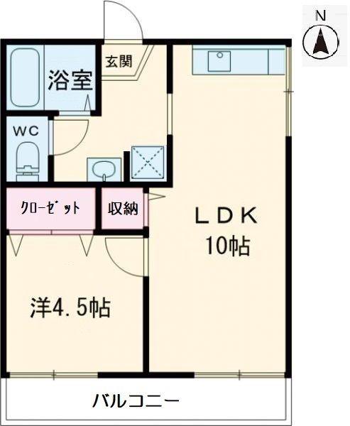 鹿島ハイツB(1LDK/2階)の間取り写真