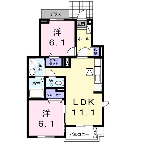 ヴィーナスII(2LDK/1階)の間取り写真