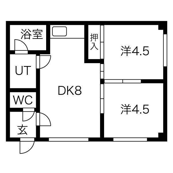 イーストナイン新富(2DK/2階)の間取り写真
