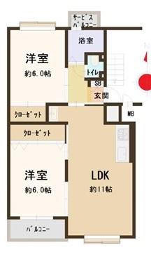 深江橋コーポE棟(2LDK/5階)の間取り写真