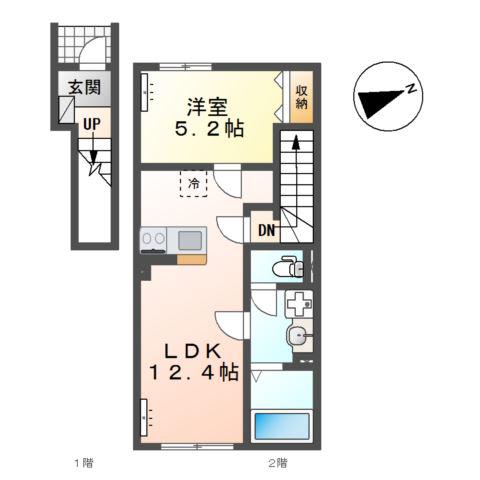 横倉アパート(1LDK/2階)の間取り写真