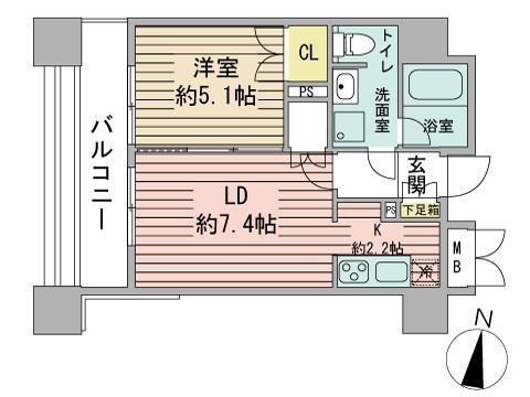 ラフィネタワー札幌南3条(1DK/24階)の間取り写真