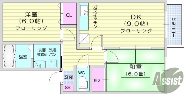 ヒルサイドテラスE(2DK/1階)の間取り写真