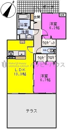 ディナスティVII(2LDK/1階)の間取り写真