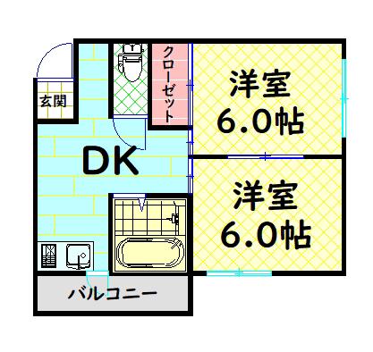ハイツユート(2DK/2階)の間取り写真