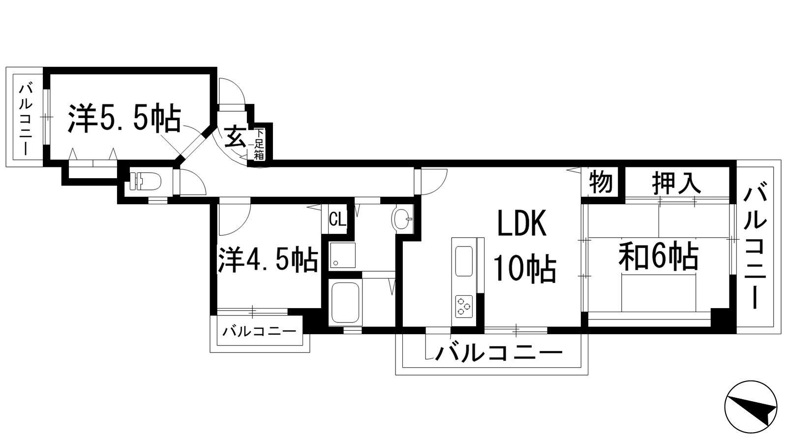サンライズオーク(3LDK/3階)の間取り写真