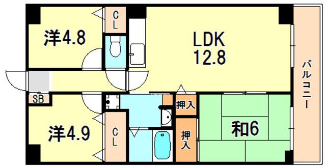 プランドール兵庫駅南通(3LDK/5階)の間取り写真