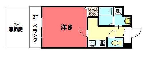 アンソレイユ北白川(1K/2階)の間取り写真