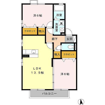 ファミーユたちばなII(2LDK/2階)の間取り写真