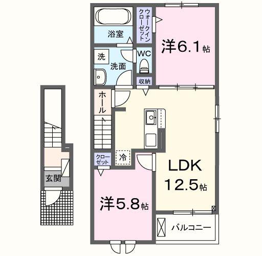 クラールいしおかI(2LDK/2階)の間取り写真