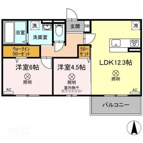 プラトー A・B棟(2LDK/2階)の間取り写真