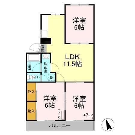 第3山忠マンション(3LDK/4階)の間取り写真