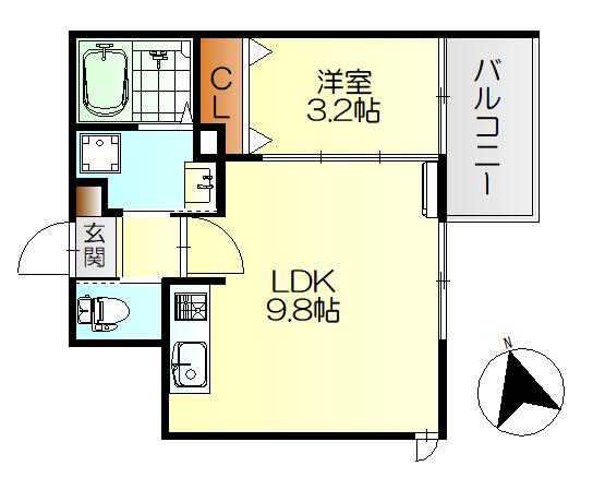 レジデンシャル広(1LDK/2階)の間取り写真