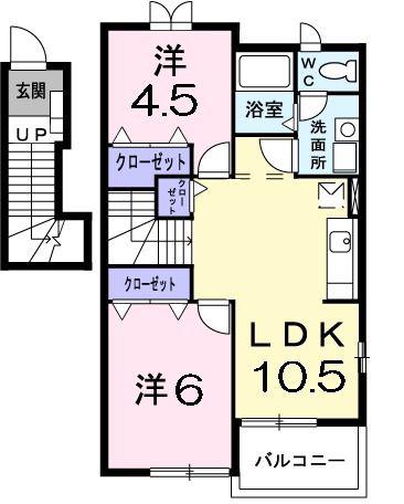 プリムローズ C棟(2LDK/2階)の間取り写真
