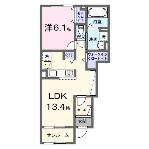 ステラ守山(1LDK/1階)の間取り写真