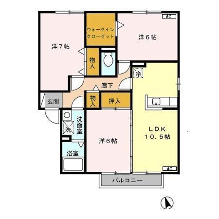 ドゥ・デパールA(3LDK/1階)の間取り写真