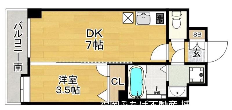 アクアシティ日赤通(1DK/2階)の間取り写真
