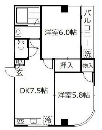シュロス吉川(2DK/3階)の間取り写真