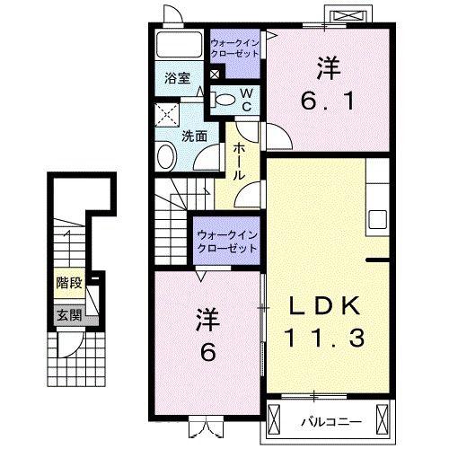フィオーレII(2LDK/2階)の間取り写真