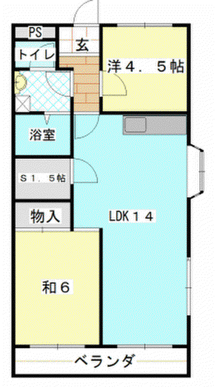 サニーガーデン B棟(2SLDK/1階)の間取り写真