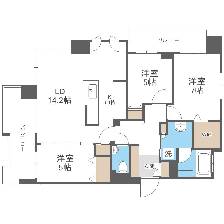クリオ円山鳥居前(3LDK/8階)の間取り写真
