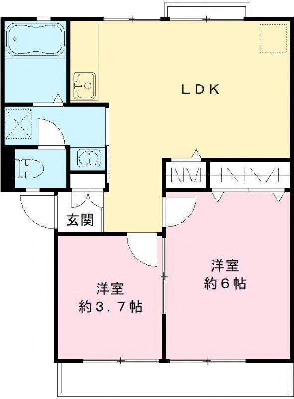 アイハイツA棟(2LDK/2階)の間取り写真