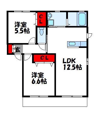 YSコート C(2LDK/2階)の間取り写真